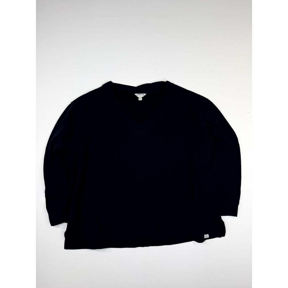 Orvis Sweatshirt Womens 2XL Black Fleece Lined V Neck Side‎ Slits Drop Shoulders